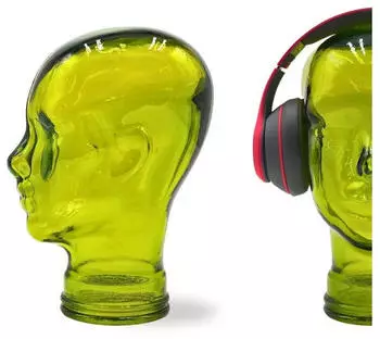 DESIGN DELIGHTS Glas Kopfh&ouml;rerst&auml;nder transparent + satin 29cm Glaskopf Skulptur T02 limette