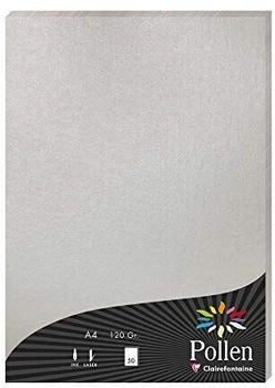 Clairefontaine Ref 4199C - Pollen Coloured Paper (Pack of 50 Sheets) - A4 (210 x 297mm) 120gsm Paper Inkjet & Laser Printer Compatible Acid Free - Silver