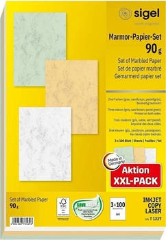 sigel Briefpapier T1227, farbig sortiert, A4, Marmorpapier, 90 g/m&sup2;, 3 x 100 Blatt