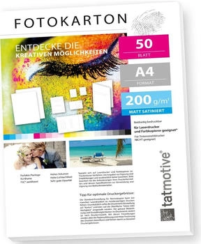 Tatmotive Fotopapier Fotokarton FA4200M50, A4, Farblaser, 200 g/m², beidseitig matt, 50 Blatt (01-0090-0200-00050)
