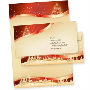 Tatmotive Weihnachtsbriefpapier rot-golden, A4, 90 g/m², 100 Blatt + 100 Umschläge (05-0145-0090-00100)