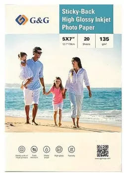 G&G G&G Selbstklebendes Fotopapier &raquo;High Glossy Inkjet&laquo; 12,7 x 17,8 cm 135 g/m&sup2; 20 Blatt (135GSM-5X7-20)