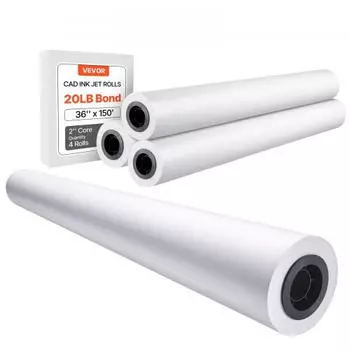 VEVOR CAD-Plotterpapier-Rolle 914mm x 45,7m, 80g/m&sup2;, 50,8mm Kern, 4er-Pack