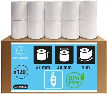 Exacompta Thermorollen 1-lagig 57mm×9m 55g/m² BPA-frei, 120er-Pack (40642DE)