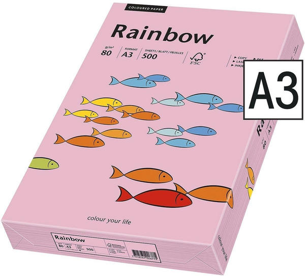Rainbow Kopierpapier COLOURED PAPER rosa A3 80g 500 Bl./Pack.