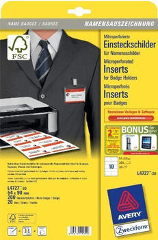 Avery Zweckform Quick & Clean Einsteckschilder, 54x90mm, 190g/qm (L4727-20)