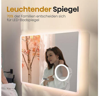 EMKE LED Badspiegel mit Beleuchtung 80x60cm mit Uhr kaltweiß