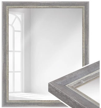 WANDStyle Wandspiegel H640 aus Massivholz in Grau 66x86 cm im Stil Shabby-Chic