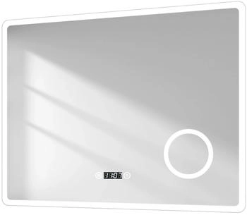EMKE Badspiegel mit 3-fache Vergrößerung 90x70 cm LED Spiegel mit Beschlagfrei Uhr Kaltweißes Licht Dimmbar