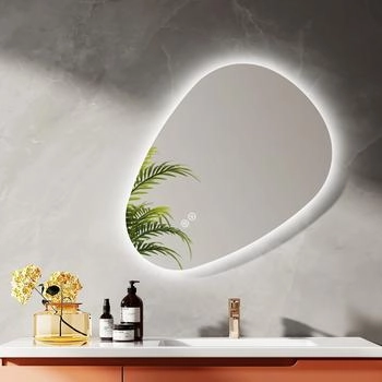 EMKE LED Badspiegel mit Anti-Beschlag 70x50 cm Asymmetrisch Spiegel mit 3 Dimmbare Lichtfarben