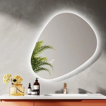 EMKE LED Badspiegel mit Anti-Beschlag 80x60 cm Asymmetrisch Spiegel mit 3 Dimmbare Lichtfarben