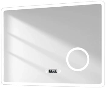 EMKE Badspiegel mit 3-fache Vergrößerung 80x60 cm LED Spiegel mit Beschlagfrei Uhr Kaltweißes Licht Dimmbar