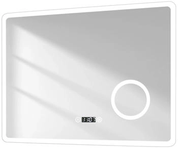 EMKE Badspiegel mit 3-fache Vergrößerung 80x60 cm LED Spiegel mit 3 Lichtfarben Dimmbar Beschlagfrei Uhr