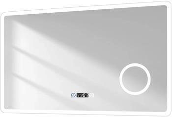 EMKE Badspiegel mit 3-fache Vergrößerung 100x60 cm LED Spiegel mit 3 Lichtfarben Dimmbar Uhr