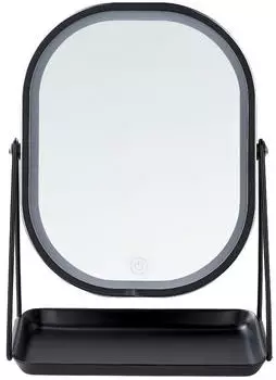 Beliani Dordogne Schminkspiegel LED-Beleuchtung oval Silber Metall 20x22cm