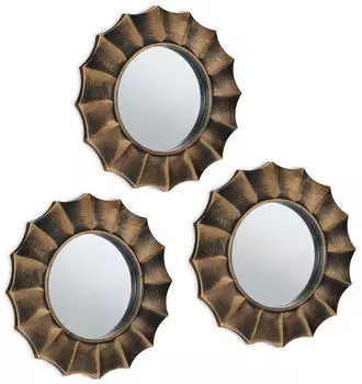 Relaxdays Wandspiegel Rund Gold 25cm, 3er-Set