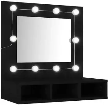 vidaXL Spiegelschrank mit LED-Beleuchtung, Wandmontage, Schwarz, 60x31,5x62cm (833520)