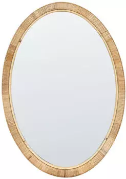 Beliani Foissy Ovaler Wandspiegel, Naturell Rattan, 70x50cm (Foissy)