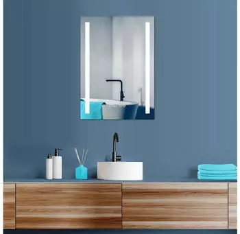 HOKO Kiel LED Badspiegel 60x80cm mit Uhr, Touch-Schalter (Model 1)
