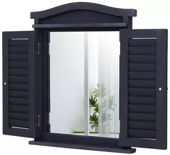 MCW Wandspiegel mit Fensterl&auml;den Holz dunkelgrau 42x53x5cm (T30)