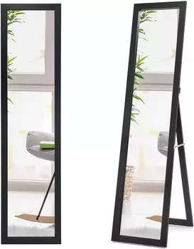 Costway Ganzkörperspiegel 2-in-1 stehend/hängend Holzrahmen 37x155cm Schwarz