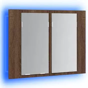 vidaXL LED-Spiegelschrank Braun Eichen-Optik 60x12x45cm Holzwerkstoff (822843)