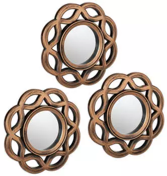 Relaxdays Wandspiegel Set rund gold, 3-teilig