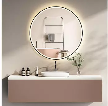 HOKO Amsterdam Badspiegel Rund 80cm LED Anti-Beschlag, Metall Schwarz (black)