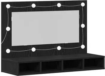 vidaXL LED-Spiegelschrank Schwarz Eiche 90x31,5x62cm (862781)