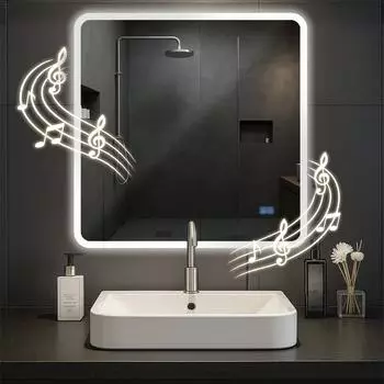 CLP Jericho Badspiegel LED dimmbar Bluetooth-Lautsprecher Anti-Beschlag 80x80cm (326269)