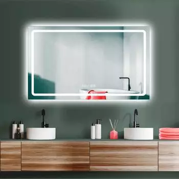 HOKO LED-Badspiegel mit Uhr, Touch-Schalter, Antibeschlag, 100x60cm (HK017)
