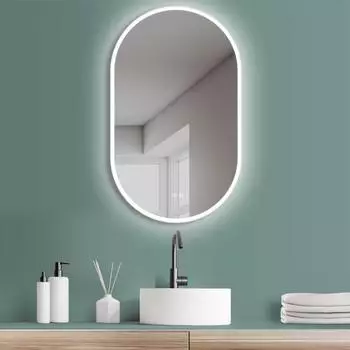 HOKO Palma Badspiegel Oval LED Anti-Beschlag Wei&szlig; 60x100cm (Palma)