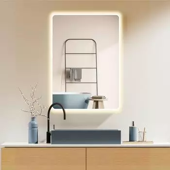 HOKO Alaska Badspiegel mit LED, Metallrahmen Wei&szlig;, 50x70cm, 2700-6500K