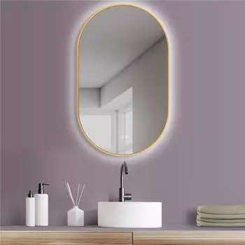 HOKO Tivoli+ Ovaler LED-Spiegel mit Antifog, Metallrahmen Gold, 60x100cm (Gold 1)
