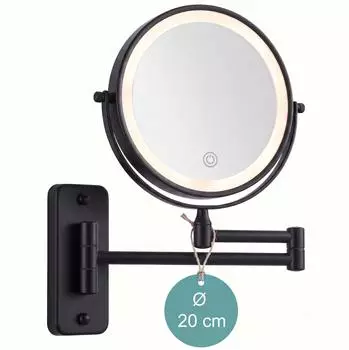 Relaxdays Kosmetikspiegel Wandmontage LED-Licht &Oslash;20cm, schwarz