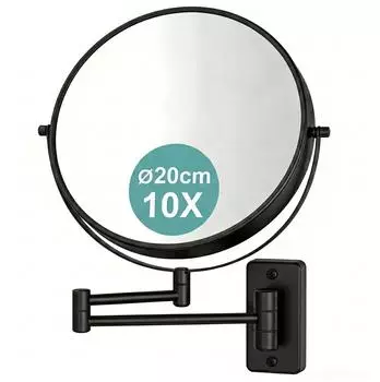 Relaxdays Kosmetikspiegel Wandmontage 10-fach Vergr&ouml;&szlig;erung 360&deg; drehbar &Oslash;20cm Metall, schwarz