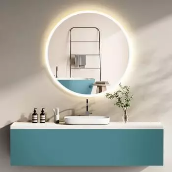 HOKO Wien Badspiegel Rund 80cm LED Metallrahmen Wei&szlig; 2700-6500K IP44