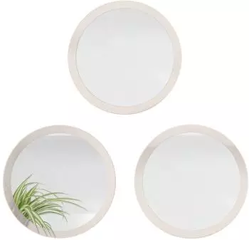 Vladon Globe 50 3er-Set Runder Wandspiegel MDF-Rahmen Sandgrau Hochglanz (50cm)