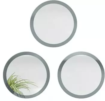 Vladon Globe 50 Wandspiegel rund 3er-Set, MDF-Rahmen, grau hochglanz (50cm)
