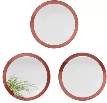 Vladon Globe 50 3er-Set runder Wandspiegel, MDF-Rahmen, bordeaux hochglanz (800000580441)