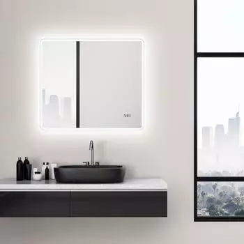 Talos Sun LED-Badspiegel 80x70cm mit Digitaluhr, neutralwei&szlig;es Licht