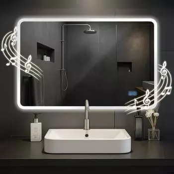 CLP Jericho Badspiegel LED dimmbar Bluetooth-Lautsprecher Anti-Beschlag 70x100cm (326267)