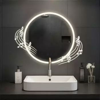 CLP Laconia Badspiegel rund LED dimmbar Bluetooth-Lautsprecher Anti-Beschlag &Oslash;60cm (326279)