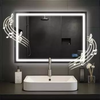 CLP Jaffrey Badspiegel LED dimmbar Bluetooth-Lautsprecher Anti-Beschlag IP44 (327302)