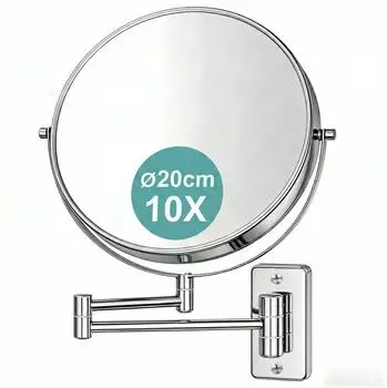 Relaxdays Kosmetikspiegel Wandmontage 10-fach Vergr&ouml;&szlig;erung, 360&deg; drehbar, &Oslash; 20cm, silber