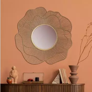 Finebuy Wandspiegel rund mit Rosenbl&uuml;ten-Rahmen, gold, 77cm (FB102978)
