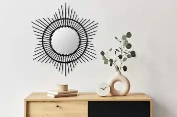 Kayoom Rattan Spiegel Aina 435 rund 70cm, schwarz