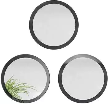 Vladon Globe 50 runder Wandspiegel 3er-Set, MDF-Rahmen, schwarz hochglanz (Globe 50)