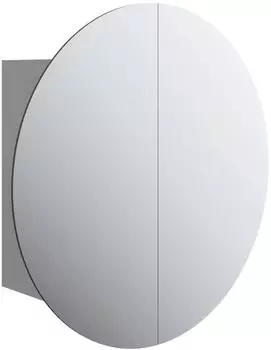 vidaXL Badezimmerschrank mit rundem Spiegel & LED, grau, 47x47x17,5cm