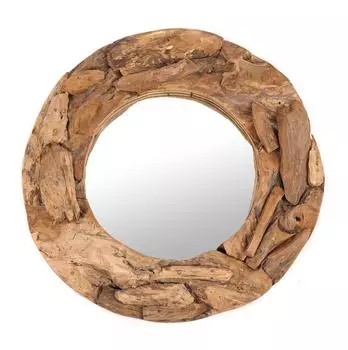 Xtradefactory Runder Wandspiegel "Teak 60" Treibholz, Ø 60cm (Teak 60)